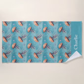 Serviette De Plage Méduse de gelée côtière à paillettes bleues (Devant)