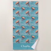 Serviette De Plage Méduse de gelée côtière à paillettes bleues (Devant)
