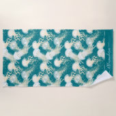 Serviette De Plage Méduse En Bleu Océan Été Saison Monogramme (Devant)