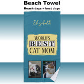 Serviette De Plage Meilleur chat maman 2 photo nom bleu jaune