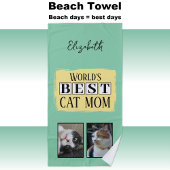 Serviette De Plage Meilleur chat maman 2 photo nom vert jaune