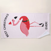 Serviette De Plage Meilleur Noël jamais rose Flamant rose Père Noël (Devant)