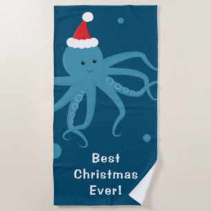 Serviette De Plage Meilleure Octopus Père Noël Bleu Noël