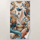 Serviette De Plage Mélange bohème de fleurs turquoises, magenta, viol (Devant)