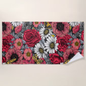 Serviette De Plage Mélange de fleurs en rouge et gris (Devant)