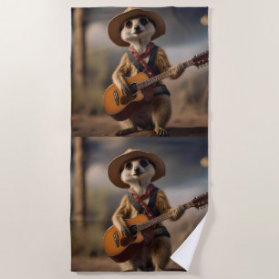 Serviette De Plage Mélodies de la Savanna A Meerkat Guitar Serenade,