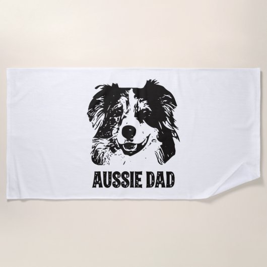 Serviette De Plage Mens Aussie Papa - Australian Shepherd Chien Papa (Devant)