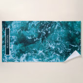 Serviette De Plage Mer Turquoise personnalisée et vagues (Devant)