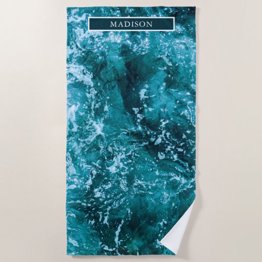 Serviette De Plage Mer Turquoise personnalisée et vagues (Devant)