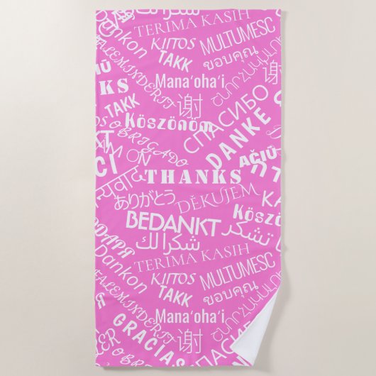 Serviette De Plage Merci Texte rose Plage serviette multilingue (Devant)