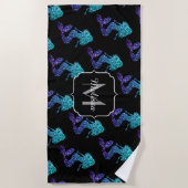 Serviette De Plage Mermaid aqua bleu ombre motif Monogramme (Devant)