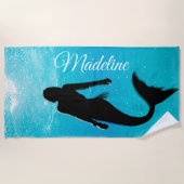 Serviette De Plage Mermaid Black Blue Ocean Summer Modern Beach (Devant)