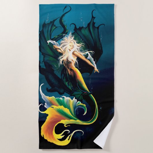 Serviette De Plage Mermaid Dragon Imaginaire bleu (Devant)