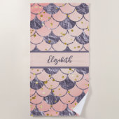 Serviette De Plage Mermaid écailles pêche rose nom pourpre (Devant)