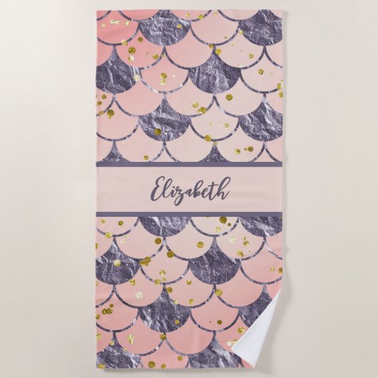 Serviette De Plage Mermaid écailles pêche rose nom pourpre (Devant)