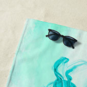 Serviette De Plage Mermaid Green Tail Girl Blue Monogramme (En situation)