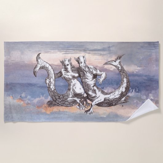 SERVIETTE DE PLAGE MERMAID & MERMAN DANS OCEAN SKY (Devant)