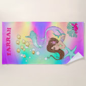 Serviette De Plage Mermaid mignon arc-en-ciel rose Starfish Cheveux f (Devant)