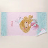 Serviette De Plage Mermaid Pink Blue Blond Cheveux Girl Nom Plage Ser (Devant)