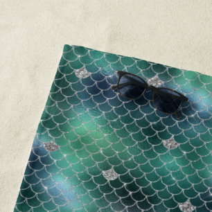 Serviette De Plage Mermaid Silver Turquoise Ocean Glitz