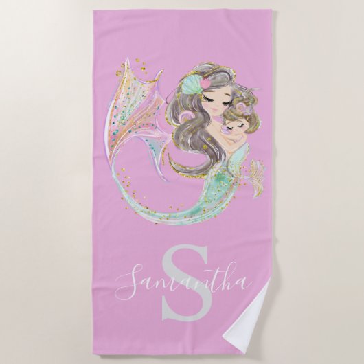 SERVIETTE DE PLAGE MERMAIN SOUS LA ROSE MARINE (Devant)