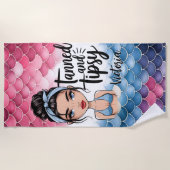 Serviette De Plage Messy Bun Fish Scales Tannée et Tipsy Nom personna (Devant)