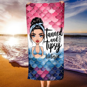 Serviette De Plage Messy Bun Fish Scales Tannée et Tipsy Nom personna