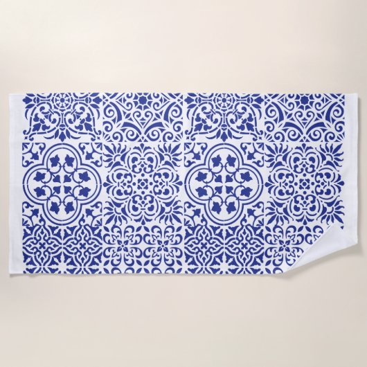 Serviette de plage mexicaine en tuiles bleues (Devant)