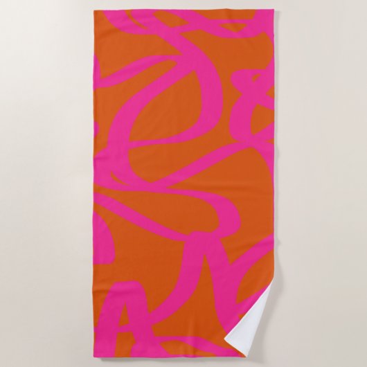 Serviette De Plage Mi-Siècle Abstrait Moderne Lignes Orange Et Rose (Devant)