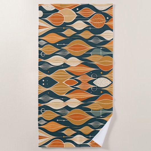 Serviette De Plage Mi-Siècle Atomique gouttes Ochre Moderne Rétro (Devant)