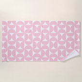 Serviette De Plage Mi-Siècle Moderne Bébé rose et blanc Motif (Devant)