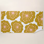 Serviette De Plage Mi-siècle Moderne Fleur Motif Mustard (Devant)