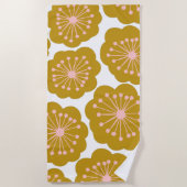 Serviette De Plage Mi-siècle Moderne Fleur Motif Mustard (Devant)