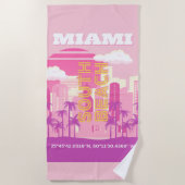 Serviette De Plage Miami Beach, Miami Travel Art, Preppy Room, Rose (Devant)