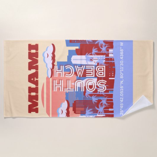 Serviette De Plage Miami Beach, Miami Travel Art, Retro (Devant)