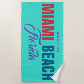 Serviette De Plage Miami Beach nommé fait sur commande la Floride (Devant)
