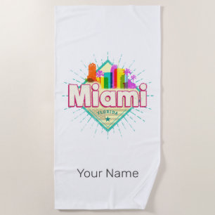 Serviette De Plage Miami Floride États-Unis Retro Skyline Vintage