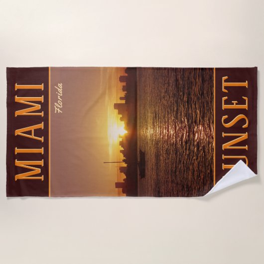 Serviette De Plage Miami Skyline à Sunset (Devant)