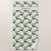 Serviette De Plage Mid Century Moderne Palm Oasis Nom personnalisé (Devant)