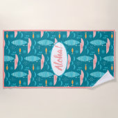 Serviette De Plage Mid Century Pink Catamaran - Blue Background (Devant)