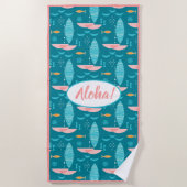 Serviette De Plage Mid Century Pink Catamaran - Blue Background (Devant)