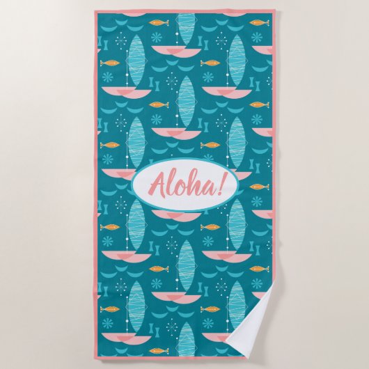 Serviette De Plage Mid Century Pink Catamaran - Blue Background (Devant)