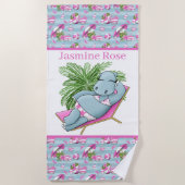 Serviette De Plage mignon hippo amateur ajouter nom (Devant)