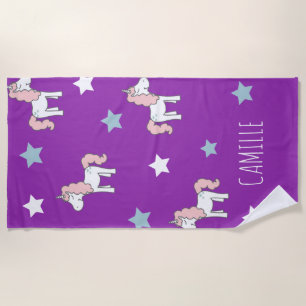 Serviette De Plage Mignon Licorne Magique Rose Fille Violet
