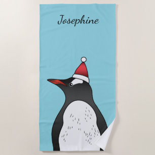 Serviette De Plage Mignon manchot papou en costume de Père Noël sur f