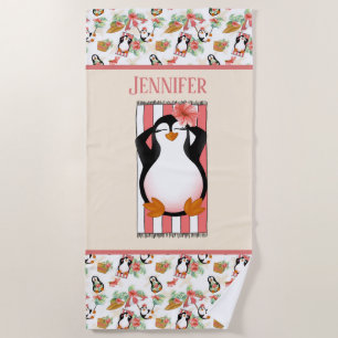 Serviette De Plage mignon pingouin de plage ajouter le nom Beach Towe