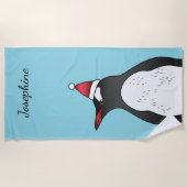 Serviette De Plage Mignonette Gentoo Portant Le Chapeau Du Père Noël  (Devant)