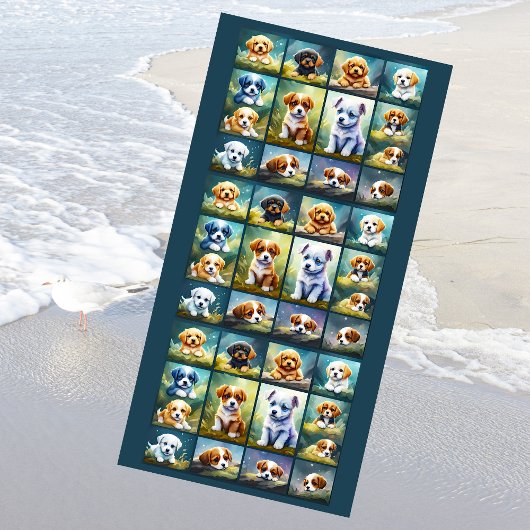 Serviette De Plage Mignonne collage de chiot, chiens bébés
