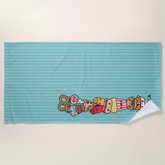 Serviette de plage mignonne de nourriture (Devant)