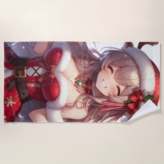 Serviette De Plage mignonne fille de Noël anime (Devant)